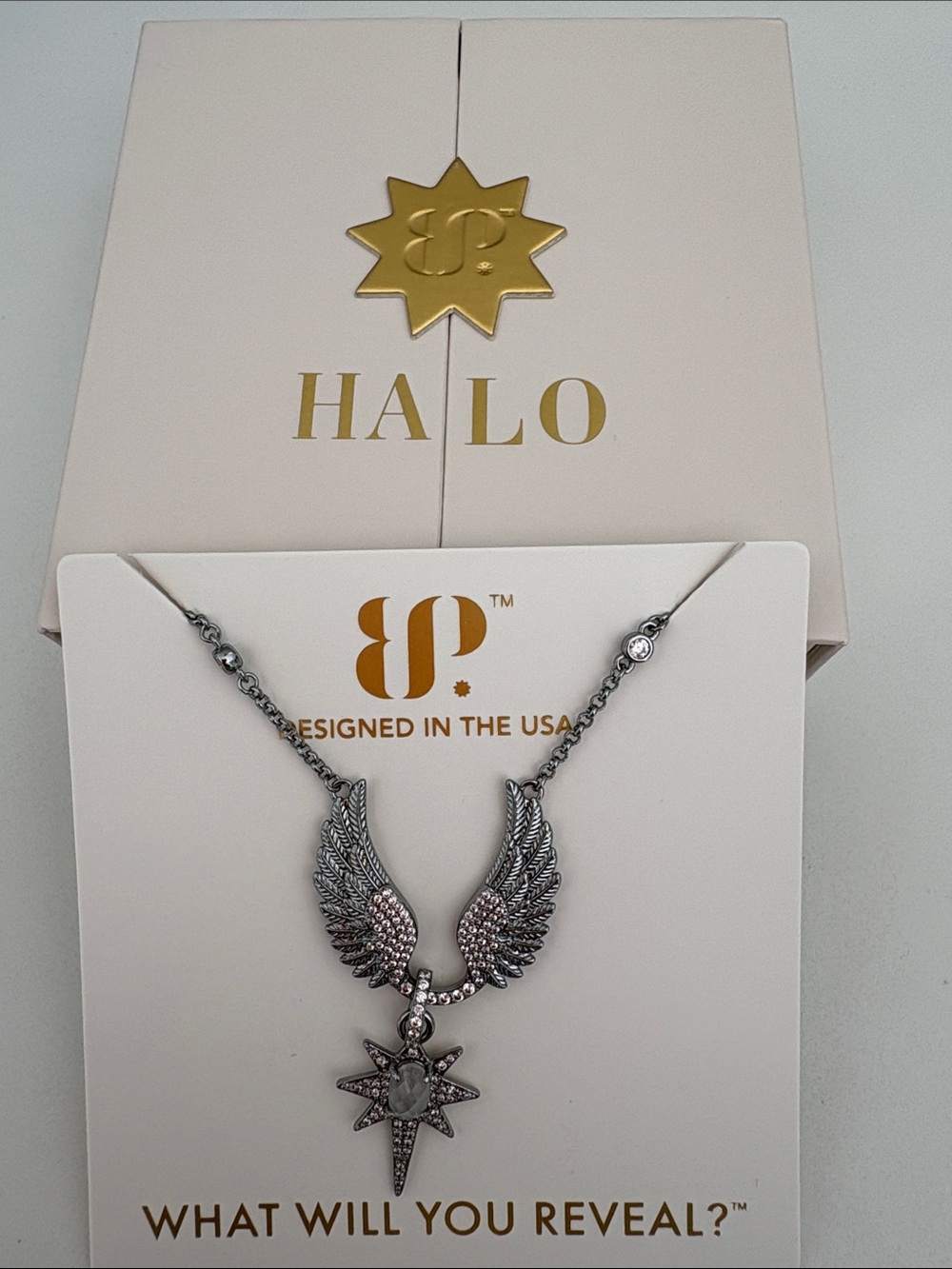Halo Silver Wing and Star Pendant Necklace